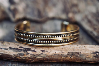 Boho Cuff Bracelet, Textured Beaded Brass Bracelet, Bohemian Jewellery Gift for Her
