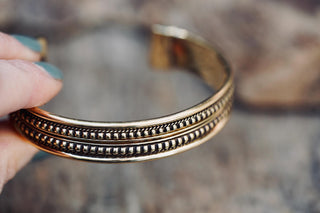 Boho Cuff Bracelet, Textured Beaded Brass Bracelet, Bohemian Jewellery Gift for Her