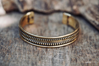 Boho Cuff Bracelet, Textured Beaded Brass Bracelet, Bohemian Jewellery Gift for Her