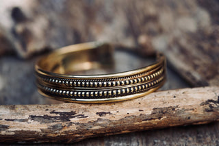 Boho Cuff Bracelet, Textured Beaded Brass Bracelet, Bohemian Jewellery Gift for Her
