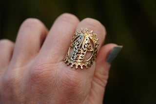 Hand of Fatima Protection Ring, Size Adjustable, Intricate Ethnic Brass Statement Ring,