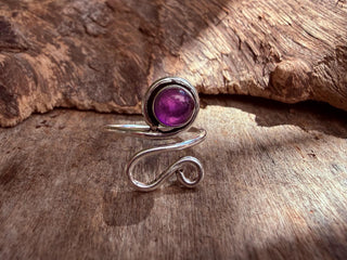 Boho Amethyst Silver Ring, Non Tarnish Jewellery Adjustable Silver Ring