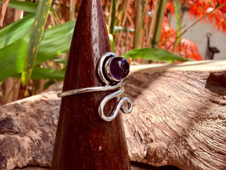 Boho Amethyst Silver Ring, Non Tarnish Jewellery Adjustable Silver Ring