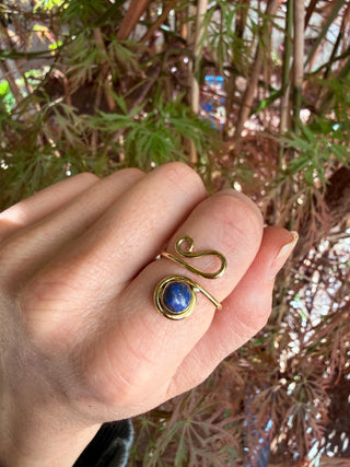 Boho Lapis Lazuli Brass Ring, Adjustable Brass Ring, Bohemian Women's Jewellery,