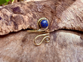Boho Lapis Lazuli Brass Ring, Adjustable Brass Ring, Bohemian Women's Jewellery,
