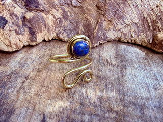 Boho Lapis Lazuli Brass Ring, Adjustable Brass Ring, Bohemian Women's Jewellery,