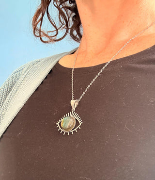 Silver Eye Amethyst Pendant Necklace, Stainless Steel Chain, Bohemian Jewellery for Women
