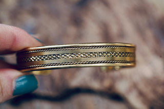 Boho Cuff Bracelet, Textured Beaded Brass Bracelet, Bohemian Jewellery Gift for Her