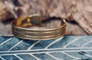 Boho Cuff Bracelet, Textured Beaded Brass Bracelet, Bohemian Jewellery Gift for Her