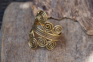 Boho Brass Cuff Bracelet – Adjustable Spiral Arm Cuff – Goddess Statement Bracelet – Tribal Bohemian Jewellery – Festival Wrist Cuff