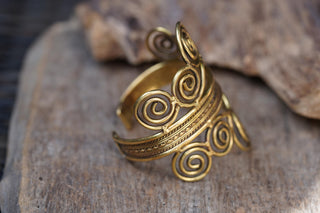 Boho Brass Cuff Bracelet – Adjustable Spiral Arm Cuff – Goddess Statement Bracelet – Tribal Bohemian Jewellery – Festival Wrist Cuff