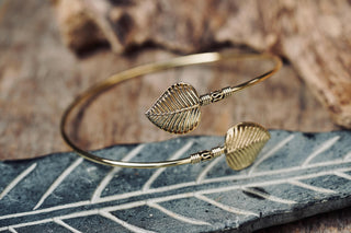 Boho Brass Arm Bracelet, Leaf Upper Arm Cuff, Adjustable Armlet, Festival Jewellery, Goddess Style Arm Band, Bohemian Jewellery Gift