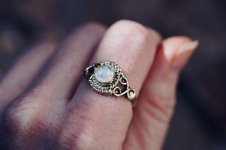 Moonstone Brass Ring, Boho Moonstone Ring, Natural Stone Ring, Vintage Gold Ring, Spiritual Gift for Her, Bohemian Jewellery