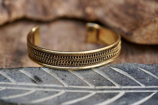 Boho Cuff Bracelet, Textured Beaded Brass Bracelet, Bohemian Jewellery Gift for Her