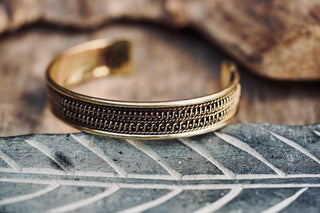 Boho Cuff Bracelet, Textured Beaded Brass Bracelet, Bohemian Jewellery Gift for Her