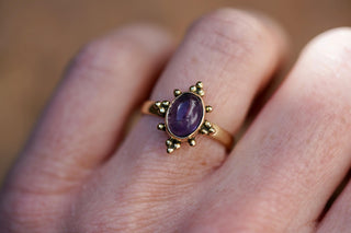 Amethyst Brass Ring, Boho Moonstone Ring, Natural Stone Ring, Vintage Gold Ring, Spiritual Gift for Her, Bohemian Jewellery