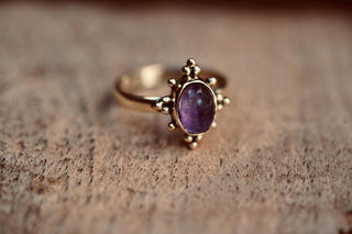 Amethyst Brass Ring, Boho Moonstone Ring, Natural Stone Ring, Vintage Gold Ring, Spiritual Gift for Her, Bohemian Jewellery