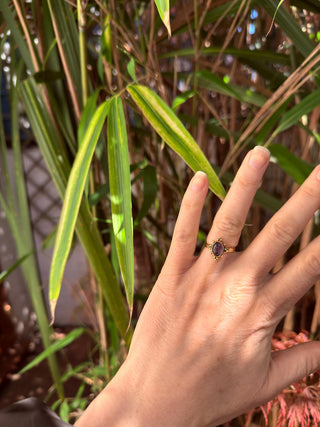 Lapis Lazuli Brass Ring, Boho Moonstone Ring, Natural Stone Ring, Vintage Gold Ring, Spiritual Gift for Her, Bohemian Jewellery