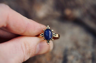 Lapis Lazuli Brass Ring, Boho Moonstone Ring, Natural Stone Ring, Vintage Gold Ring, Spiritual Gift for Her, Bohemian Jewellery