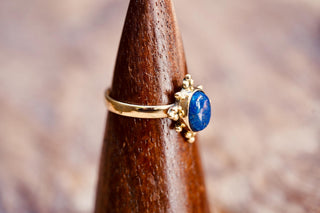 Lapis Lazuli Brass Ring, Boho Moonstone Ring, Natural Stone Ring, Vintage Gold Ring, Spiritual Gift for Her, Bohemian Jewellery