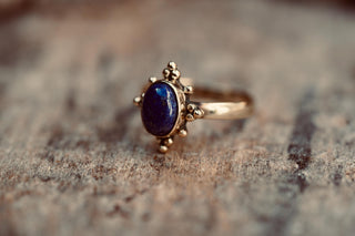 Lapis Lazuli Brass Ring, Boho Moonstone Ring, Natural Stone Ring, Vintage Gold Ring, Spiritual Gift for Her, Bohemian Jewellery