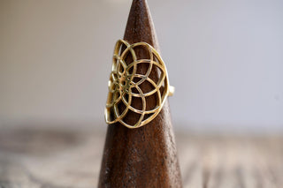 Boho Brass Adjustable Ring, Geometric Flower Ring, Minimalist Bohemian Jewellery, Adjustable Statement Ring, Boho Style Gift for Her