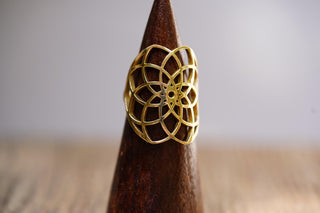 Boho Brass Adjustable Ring, Geometric Flower Ring, Minimalist Bohemian Jewellery, Adjustable Statement Ring, Boho Style Gift for Her