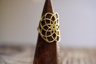 Boho Brass Adjustable Ring, Geometric Flower Ring, Minimalist Bohemian Jewellery, Adjustable Statement Ring, Boho Style Gift for Her