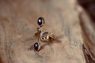 Spiral Brass Lapis Lazuli Adjustable Ring, One size bohemian Ring for Her