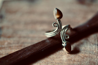 Spiral Brass Tiger's Eye Adjustable Ring, One size bohemian Black Stone Ring for Her