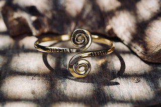 Solid Brass Spiral Cuff Bracelet – Adjustable Arm Cuff, Forearm Bracelet, Boho Brass Bangle