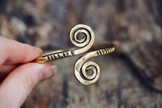 Solid Brass Spiral Cuff Bracelet – Adjustable Arm Cuff, Forearm Bracelet, Boho Brass Bangle