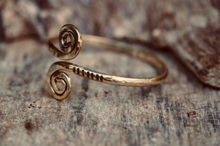 Solid Brass Spiral Cuff Bracelet – Adjustable Arm Cuff, Forearm Bracelet, Boho Brass Bangle