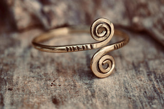 Solid Brass Spiral Cuff Bracelet – Adjustable Arm Cuff, Forearm Bracelet, Boho Brass Bangle