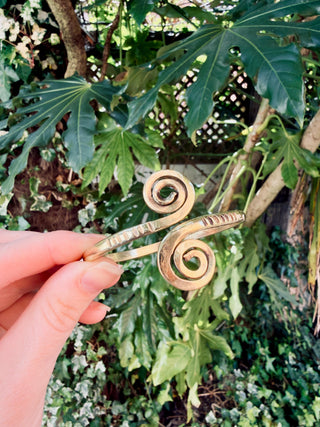 Solid Brass Spiral Cuff Bracelet – Adjustable Arm Cuff, Forearm Bracelet, Boho Brass Bangle