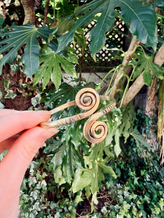 Solid Brass Spiral Cuff Bracelet – Adjustable Arm Cuff, Forearm Bracelet, Boho Brass Bangle