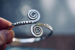 Solid Silver Plated Spiral Cuff Bracelet – Adjustable Arm Cuff, Forearm Bracelet, Boho Silver Bangle
