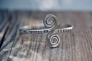 Solid Silver Plated Spiral Cuff Bracelet – Adjustable Arm Cuff, Forearm Bracelet, Boho Silver Bangle