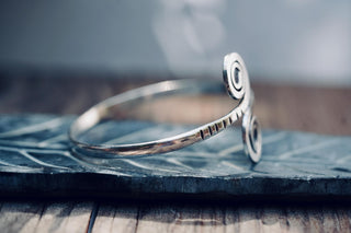 Solid Silver Plated Spiral Cuff Bracelet – Adjustable Arm Cuff, Forearm Bracelet, Boho Silver Bangle