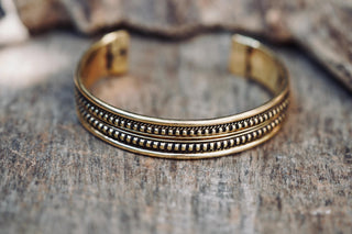 Boho Cuff Bracelet, Textured Beaded Brass Bracelet, Bohemian Jewellery Gift for Her