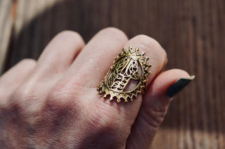 Hand of Fatima Protection Ring, Size Adjustable, Intricate Ethnic Brass Statement Ring,