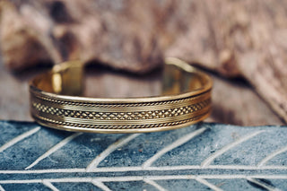 Boho Cuff Bracelet, Textured Beaded Brass Bracelet, Bohemian Jewellery Gift for Her