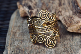 Boho Brass Cuff Bracelet – Adjustable Spiral Arm Cuff – Goddess Statement Bracelet – Tribal Bohemian Jewellery – Festival Wrist Cuff