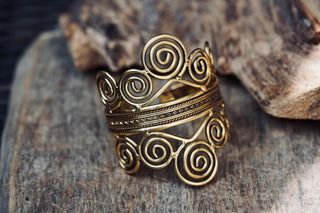 Boho Brass Cuff Bracelet – Adjustable Spiral Arm Cuff – Goddess Statement Bracelet – Tribal Bohemian Jewellery – Festival Wrist Cuff