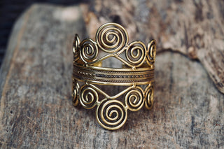 Boho Brass Cuff Bracelet – Adjustable Spiral Arm Cuff – Goddess Statement Bracelet – Tribal Bohemian Jewellery – Festival Wrist Cuff