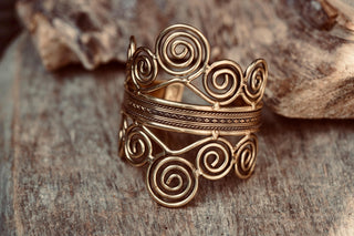 Boho Brass Cuff Bracelet – Adjustable Spiral Arm Cuff – Goddess Statement Bracelet – Tribal Bohemian Jewellery – Festival Wrist Cuff