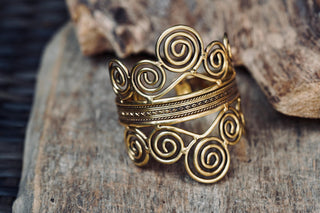Boho Brass Cuff Bracelet – Adjustable Spiral Arm Cuff – Goddess Statement Bracelet – Tribal Bohemian Jewellery – Festival Wrist Cuff