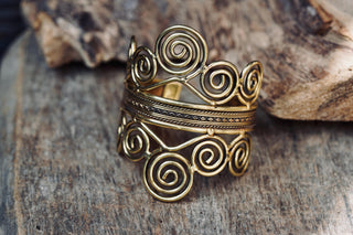 Boho Brass Cuff Bracelet – Adjustable Spiral Arm Cuff – Goddess Statement Bracelet – Tribal Bohemian Jewellery – Festival Wrist Cuff