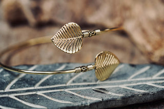 Boho Brass Arm Bracelet, Leaf Upper Arm Cuff, Adjustable Armlet, Festival Jewellery, Goddess Style Arm Band, Bohemian Jewellery Gift