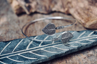 Boho Silver Arm Bracelet, Leaf Upper Arm Cuff, Adjustable Armlet, Festival Jewellery, Goddess Style Arm Band, Bohemian Jewellery Gift